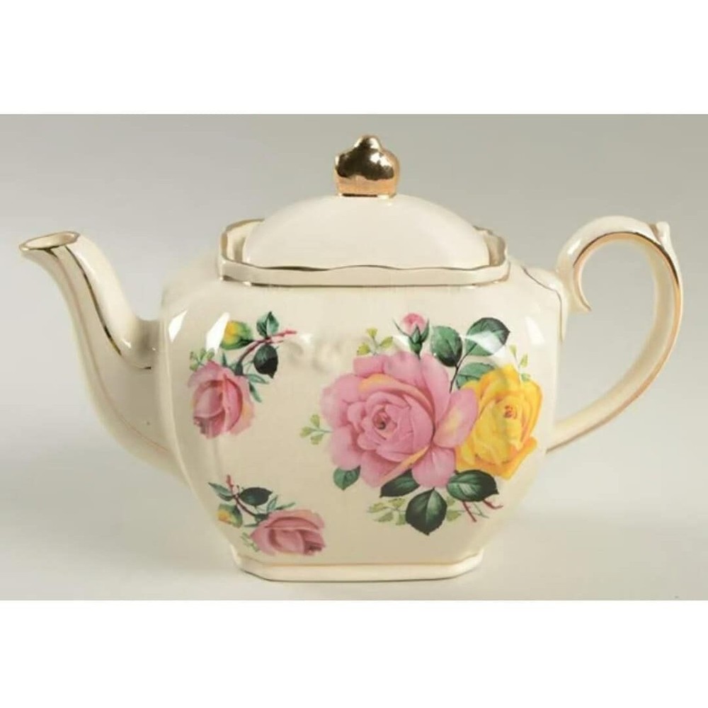 Vintage Sadler Pink & Yellow Roses Personal Teapot Porcelain